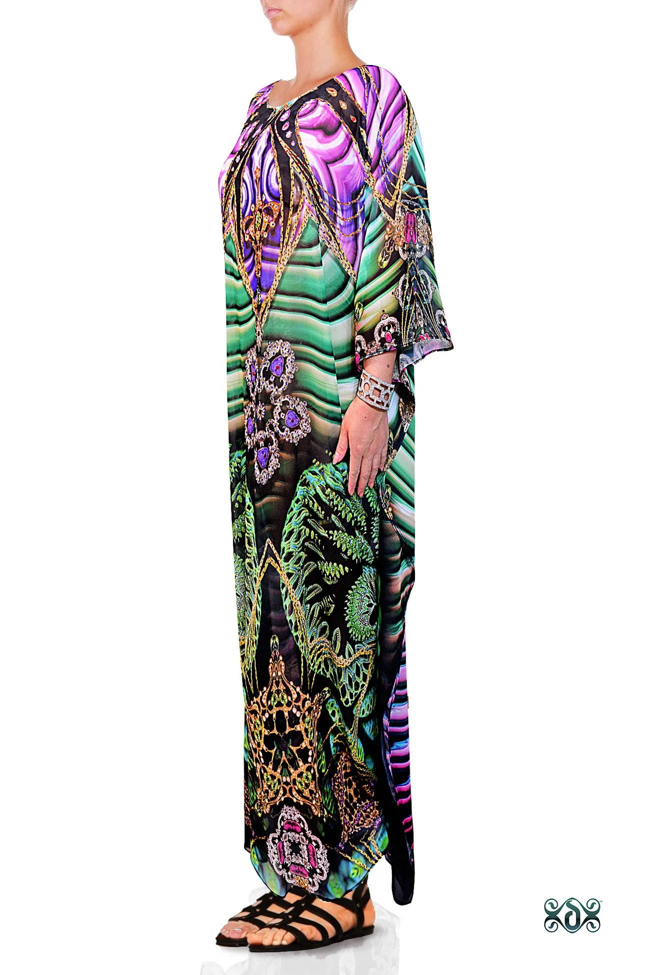 SUB AQUALOGY Green Corals Crystals Embellished Long Devarshy Kaftan - 1107A