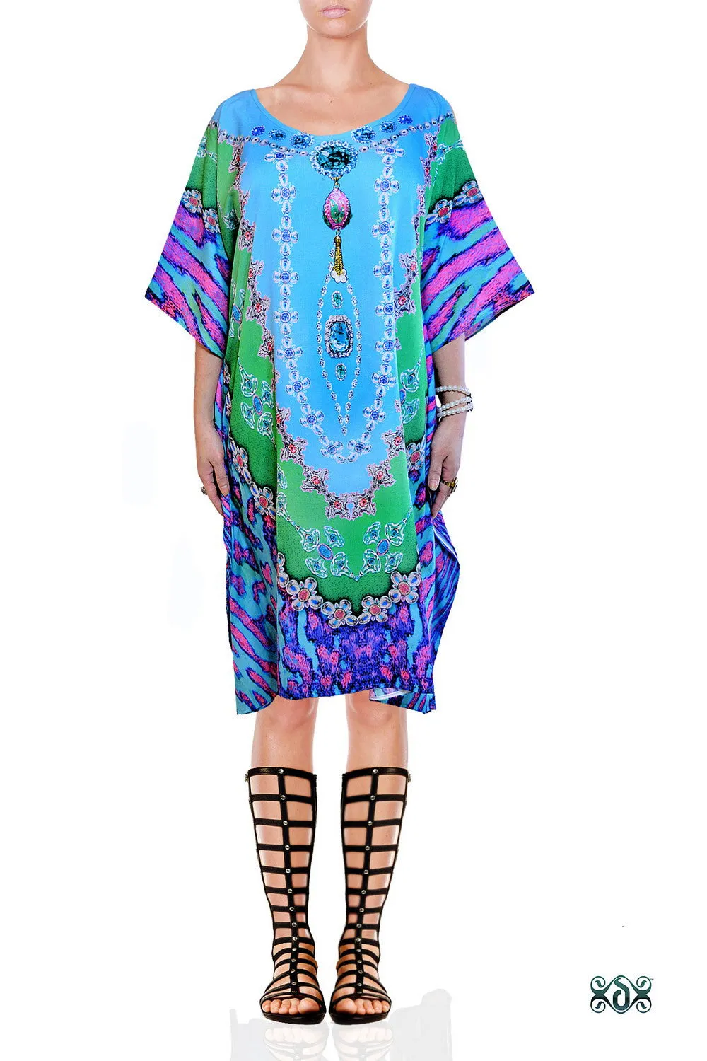 SUB- AQUALOGY Serene Aqua Discus Devarshy Short Embellished Kaftan - 1013