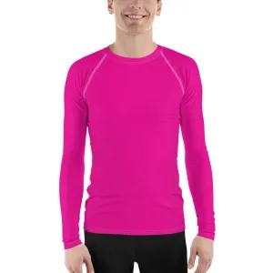 Sun-Ready Style: Men's Solid Color Long Sleeve Rash Guard - Hollywood Cerise