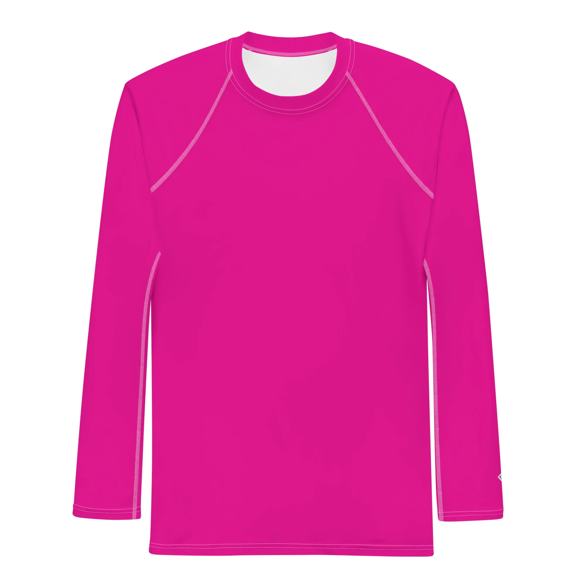 Sun-Ready Style: Men's Solid Color Long Sleeve Rash Guard - Hollywood Cerise