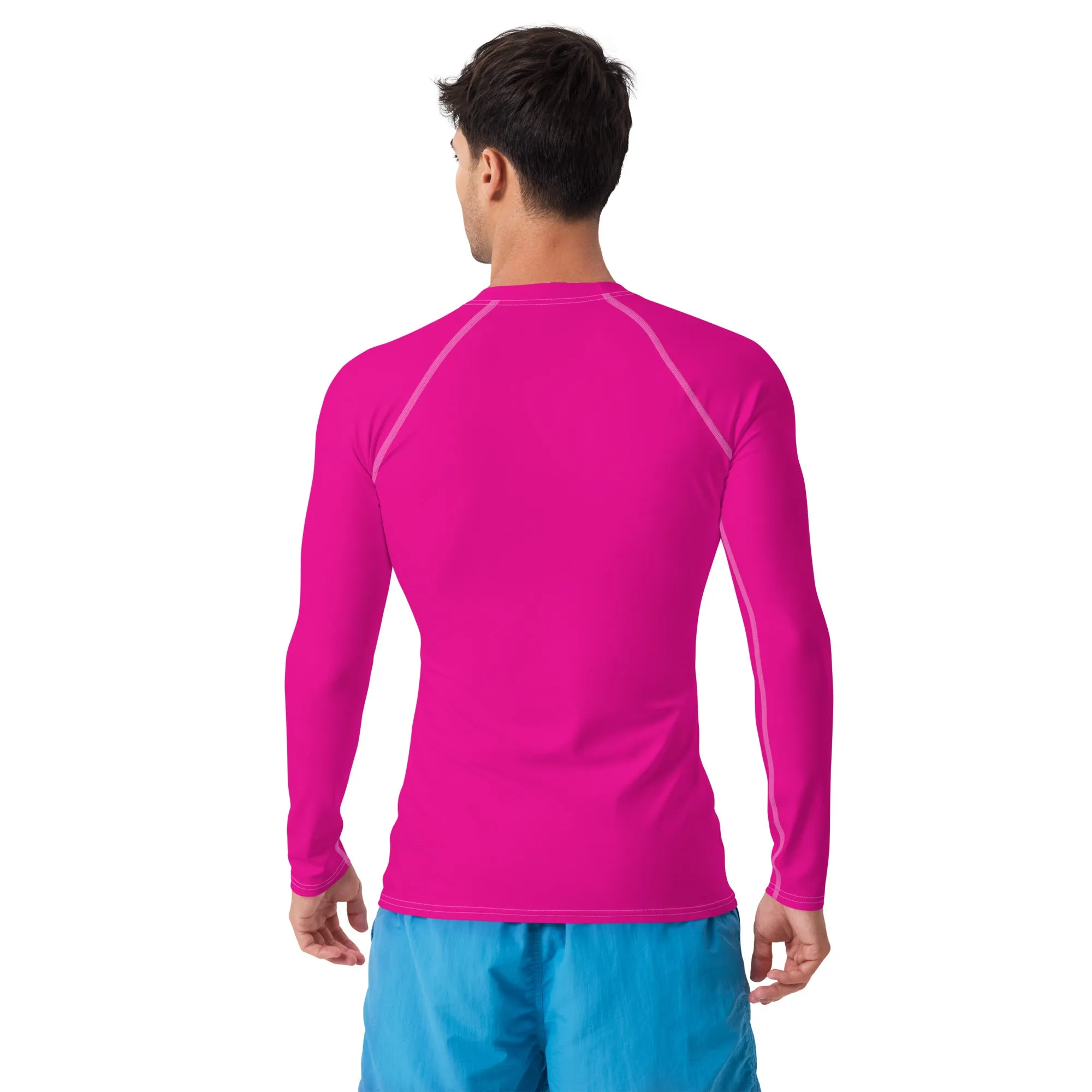 Sun-Ready Style: Men's Solid Color Long Sleeve Rash Guard - Hollywood Cerise