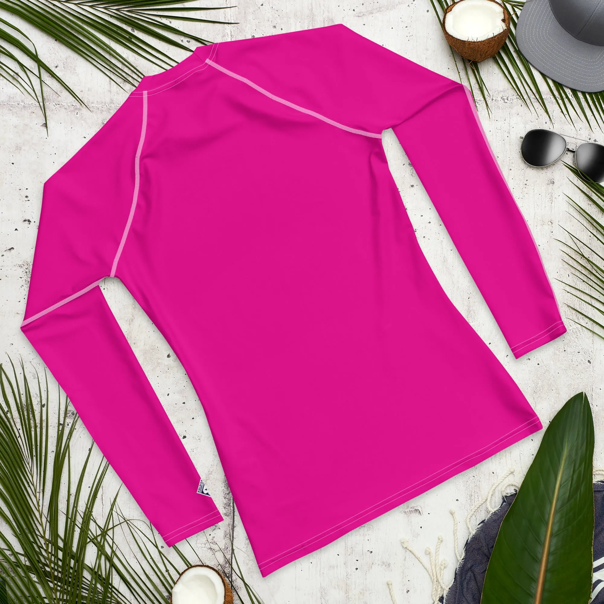 Sun-Ready Style: Men's Solid Color Long Sleeve Rash Guard - Hollywood Cerise