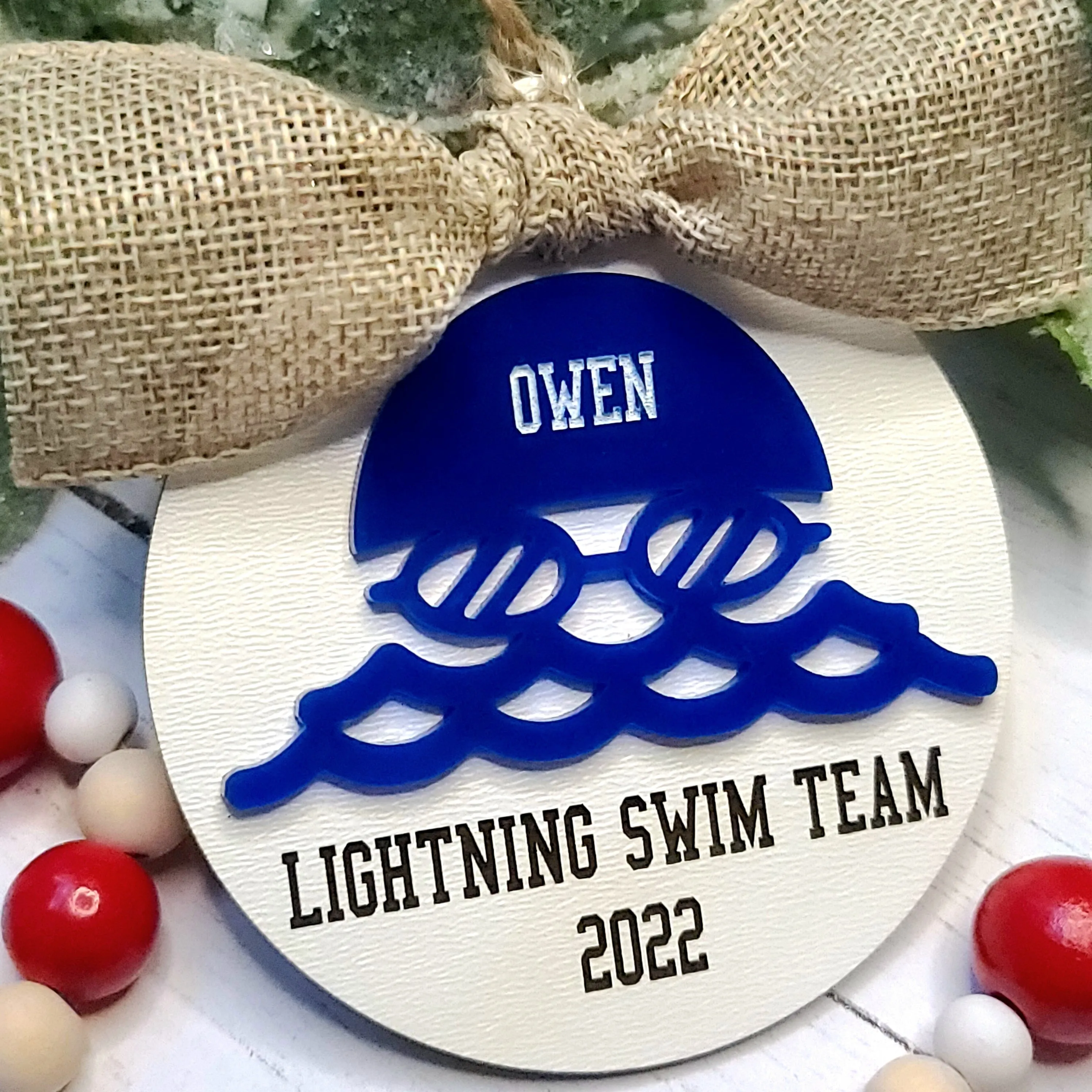 Swim Team Christmas Ornament | Personalized Laser Cut Wood Ornament