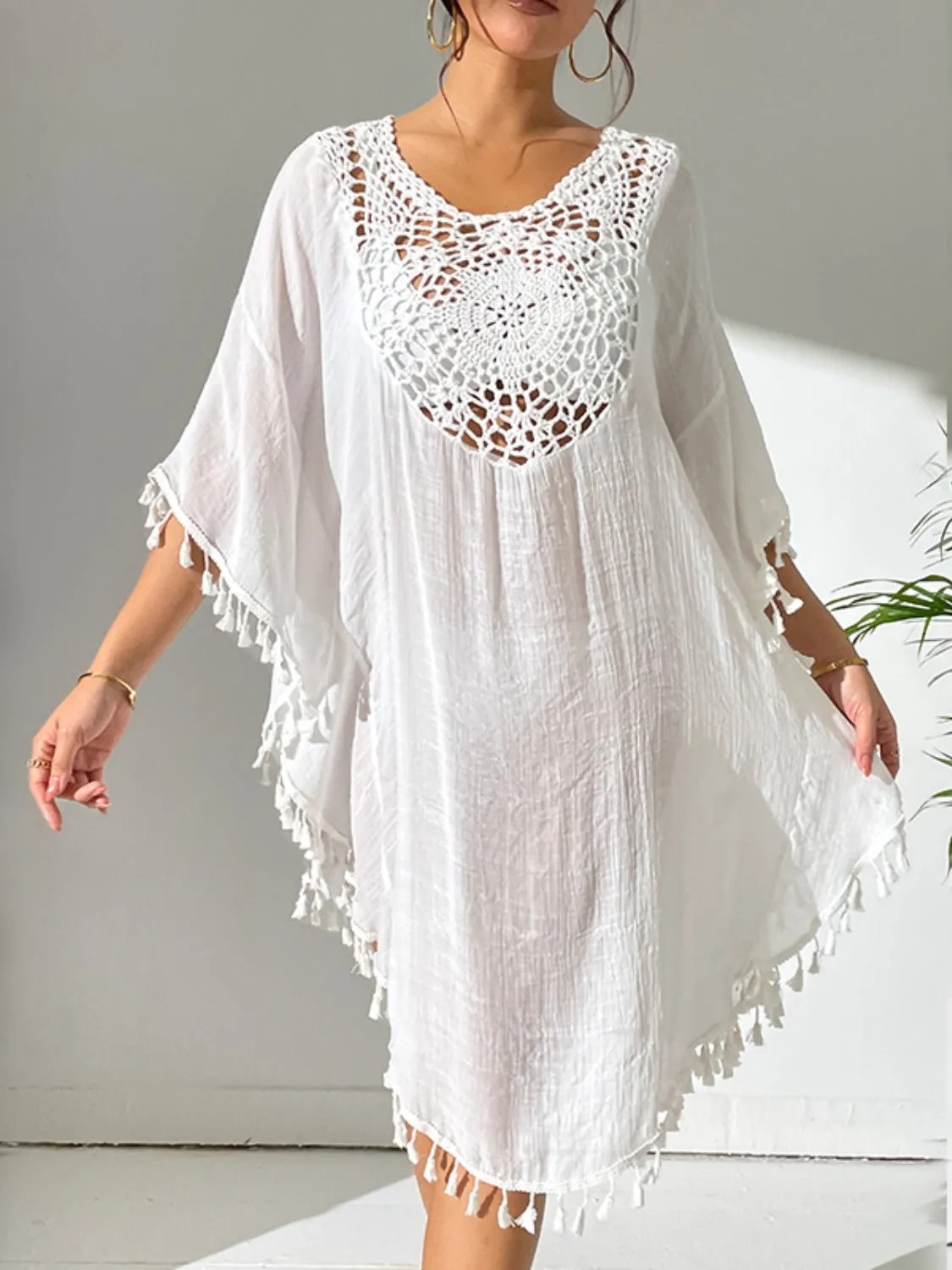 Tassel Cutout Scoop Neck Cover-Up Dress