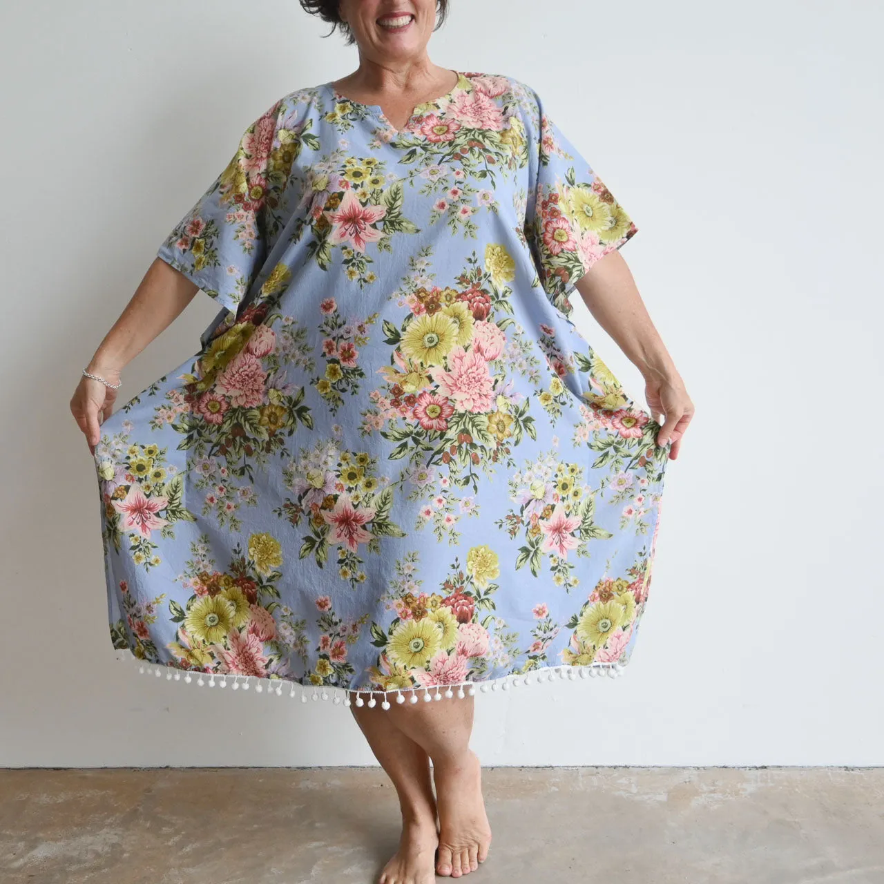 The Beach Kaftan - Silver Vintage Floral