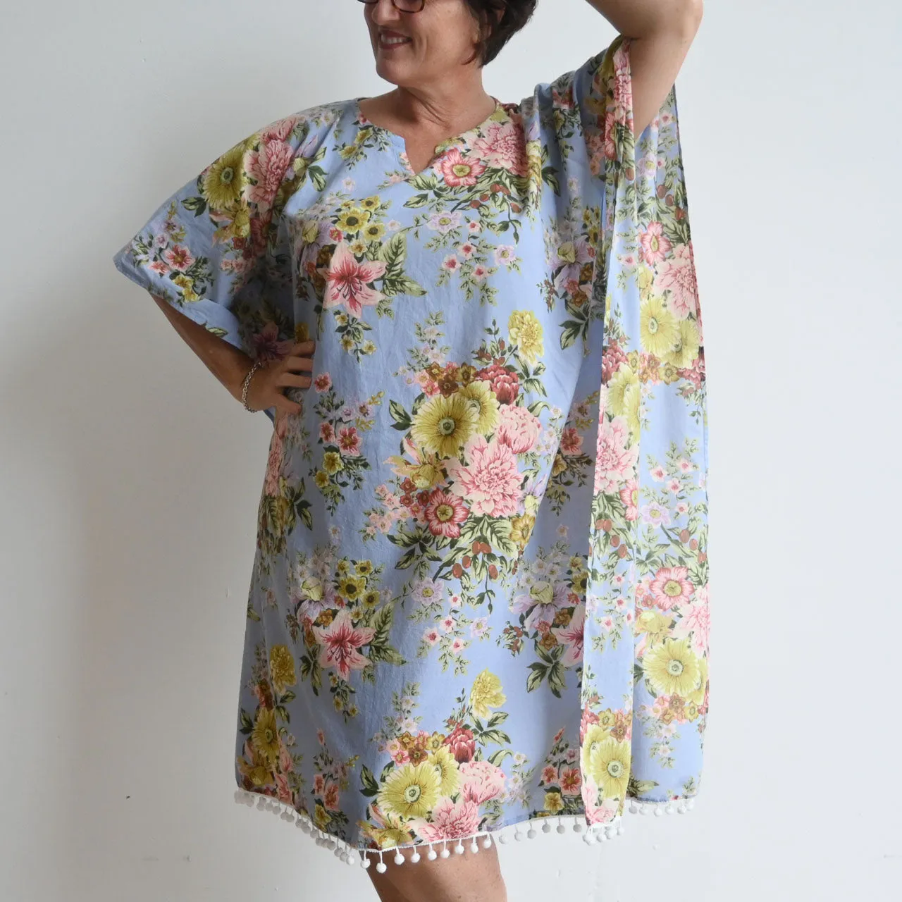 The Beach Kaftan - Silver Vintage Floral