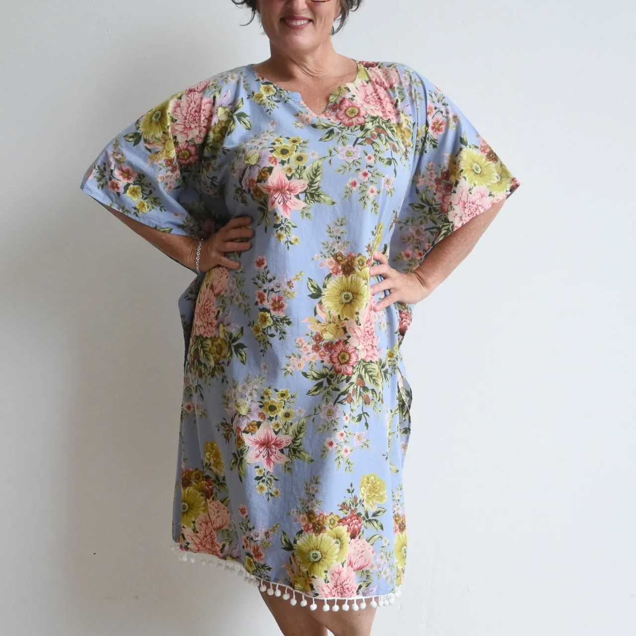 The Beach Kaftan - Silver Vintage Floral