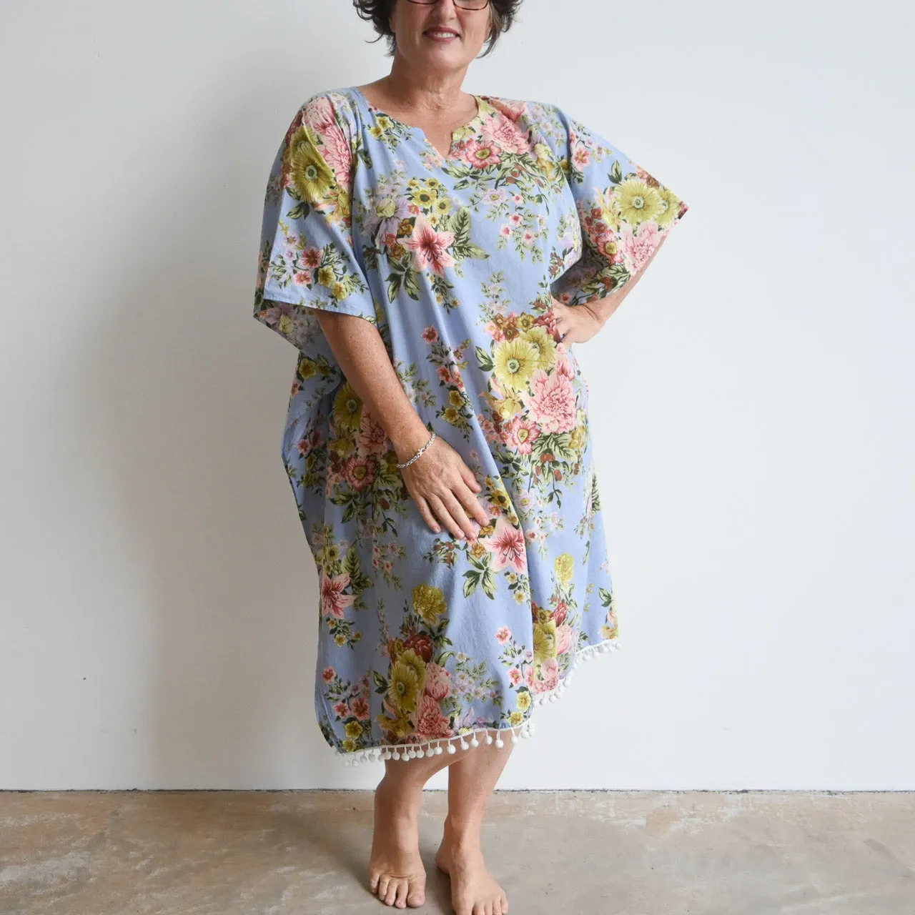 The Beach Kaftan - Silver Vintage Floral