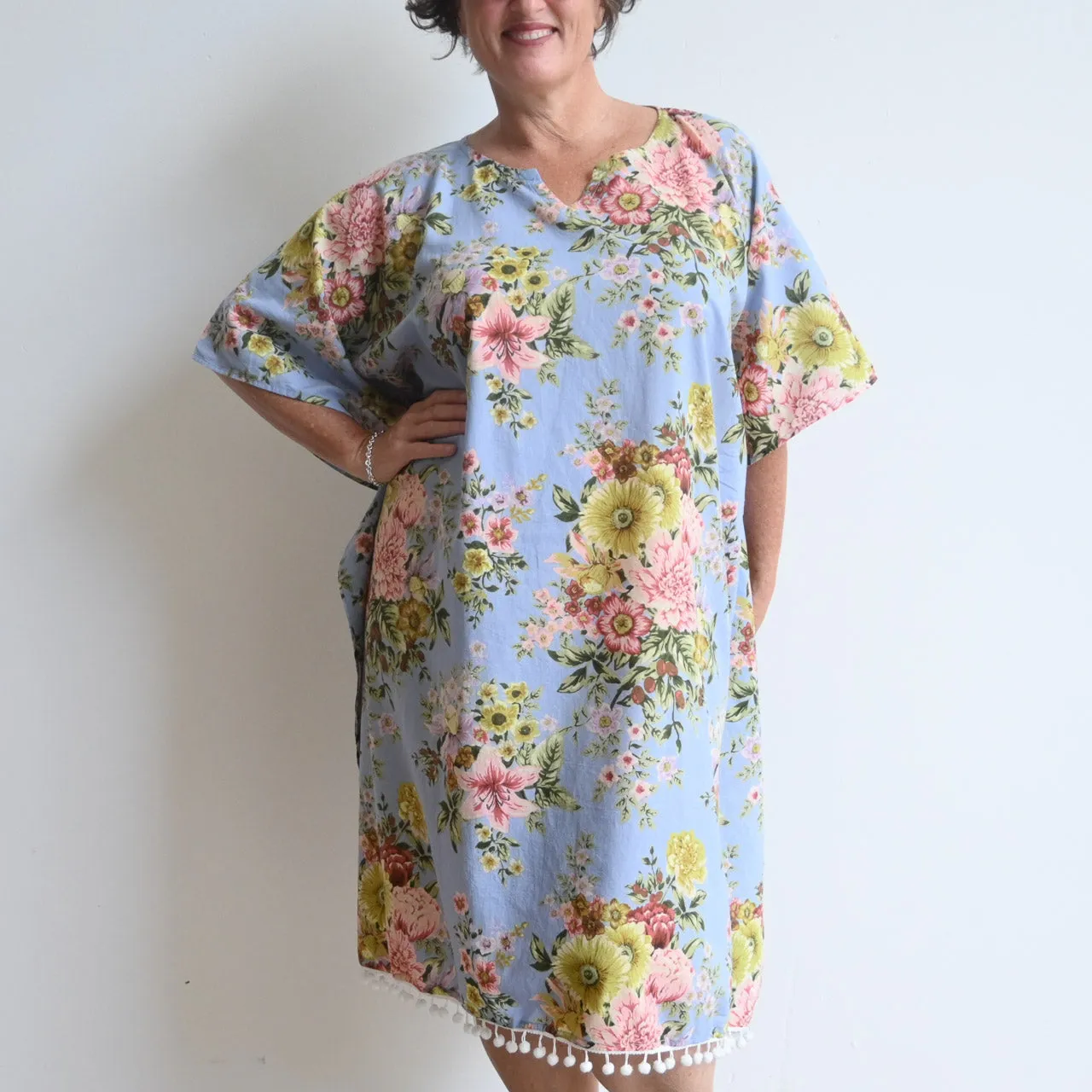 The Beach Kaftan - Silver Vintage Floral