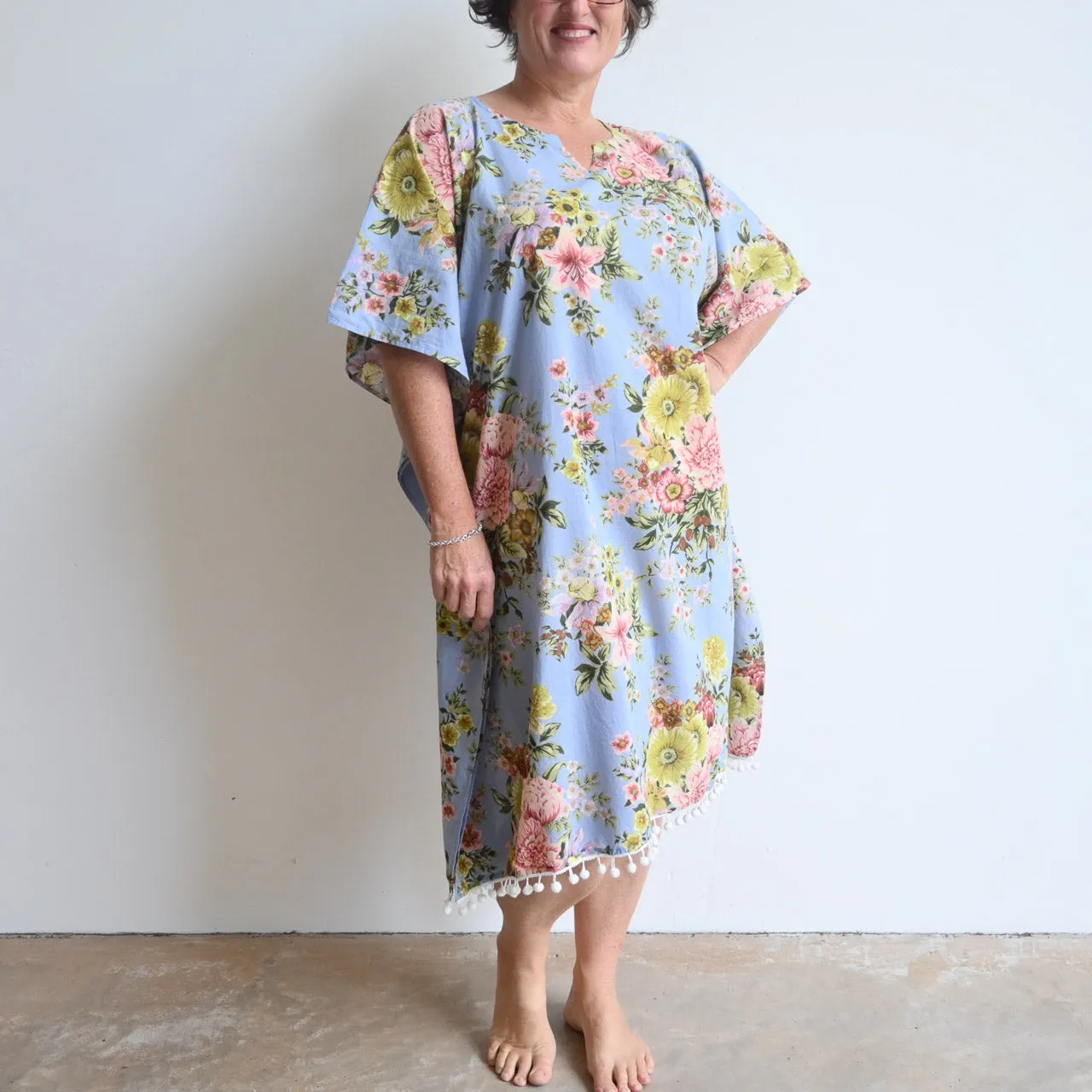 The Beach Kaftan - Silver Vintage Floral