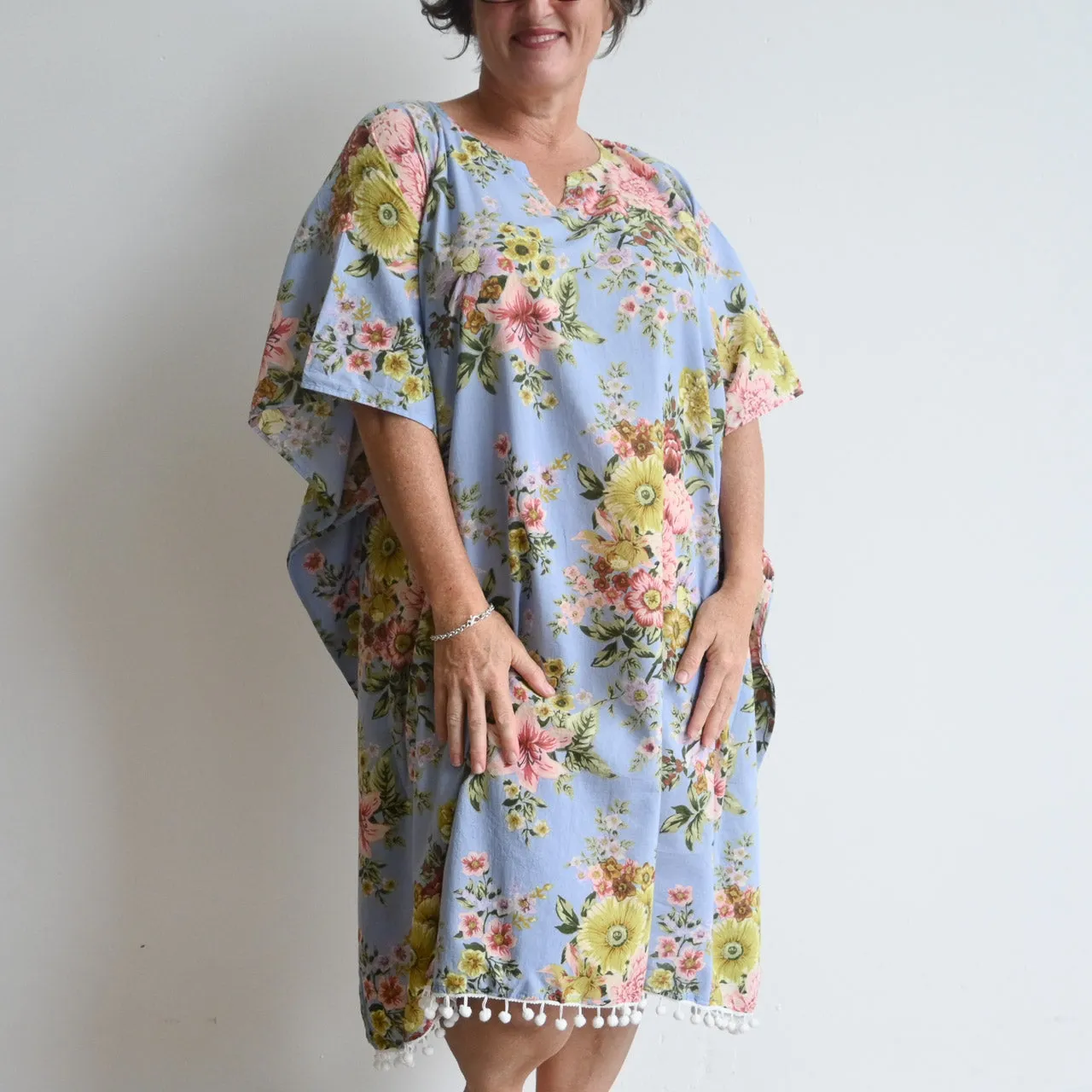 The Beach Kaftan - Silver Vintage Floral