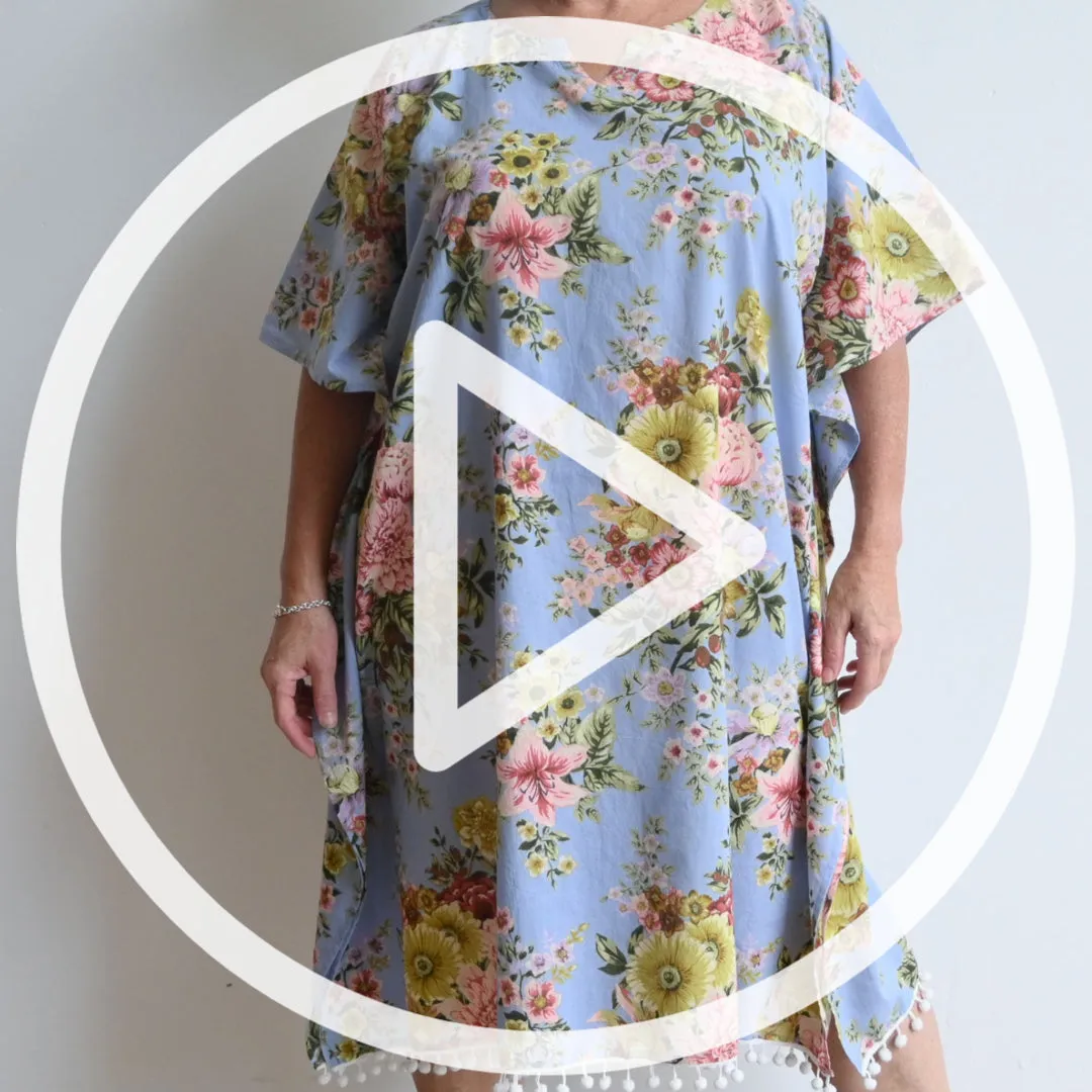 The Beach Kaftan - Silver Vintage Floral