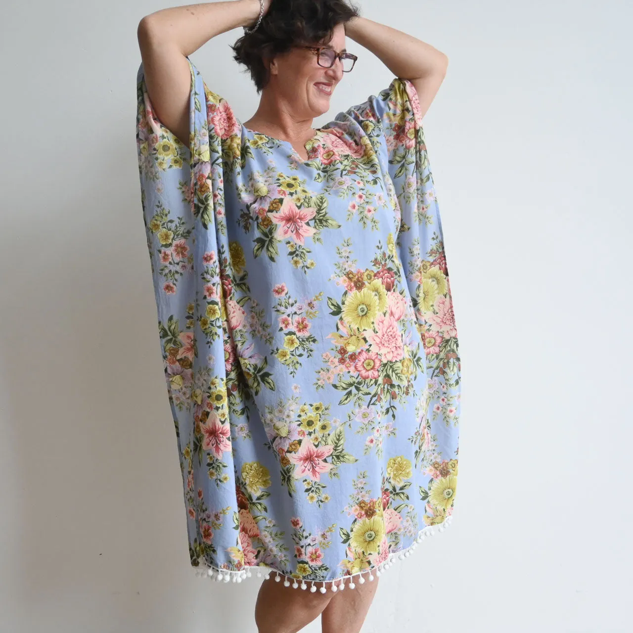 The Beach Kaftan - Silver Vintage Floral