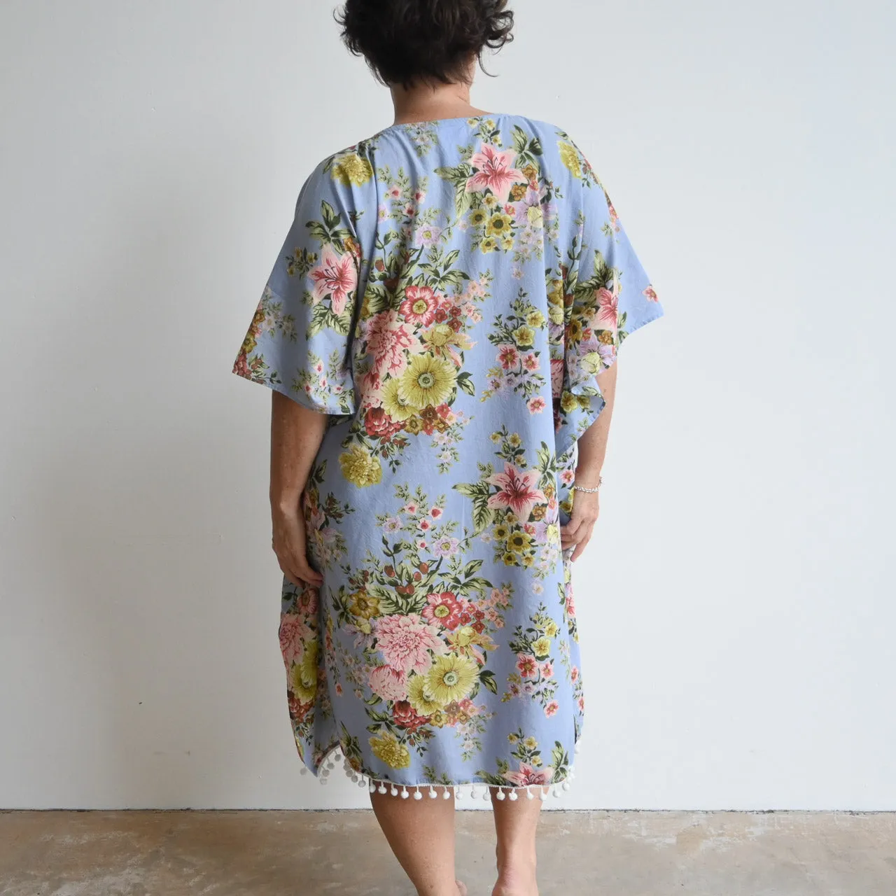 The Beach Kaftan - Silver Vintage Floral