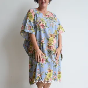 The Beach Kaftan - Silver Vintage Floral