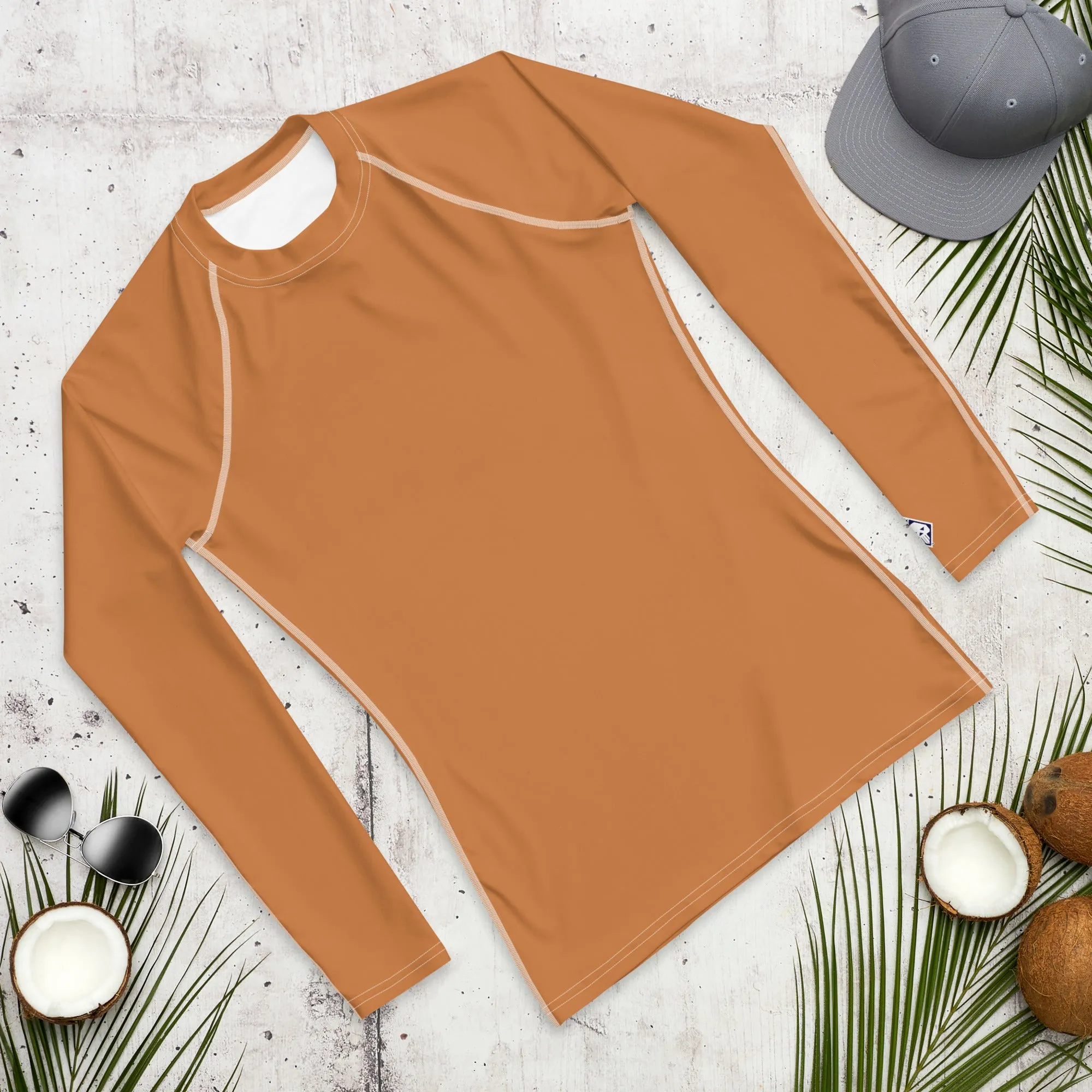 Understated Style: Solid Color Rash Guard for Men - Raw Sienna