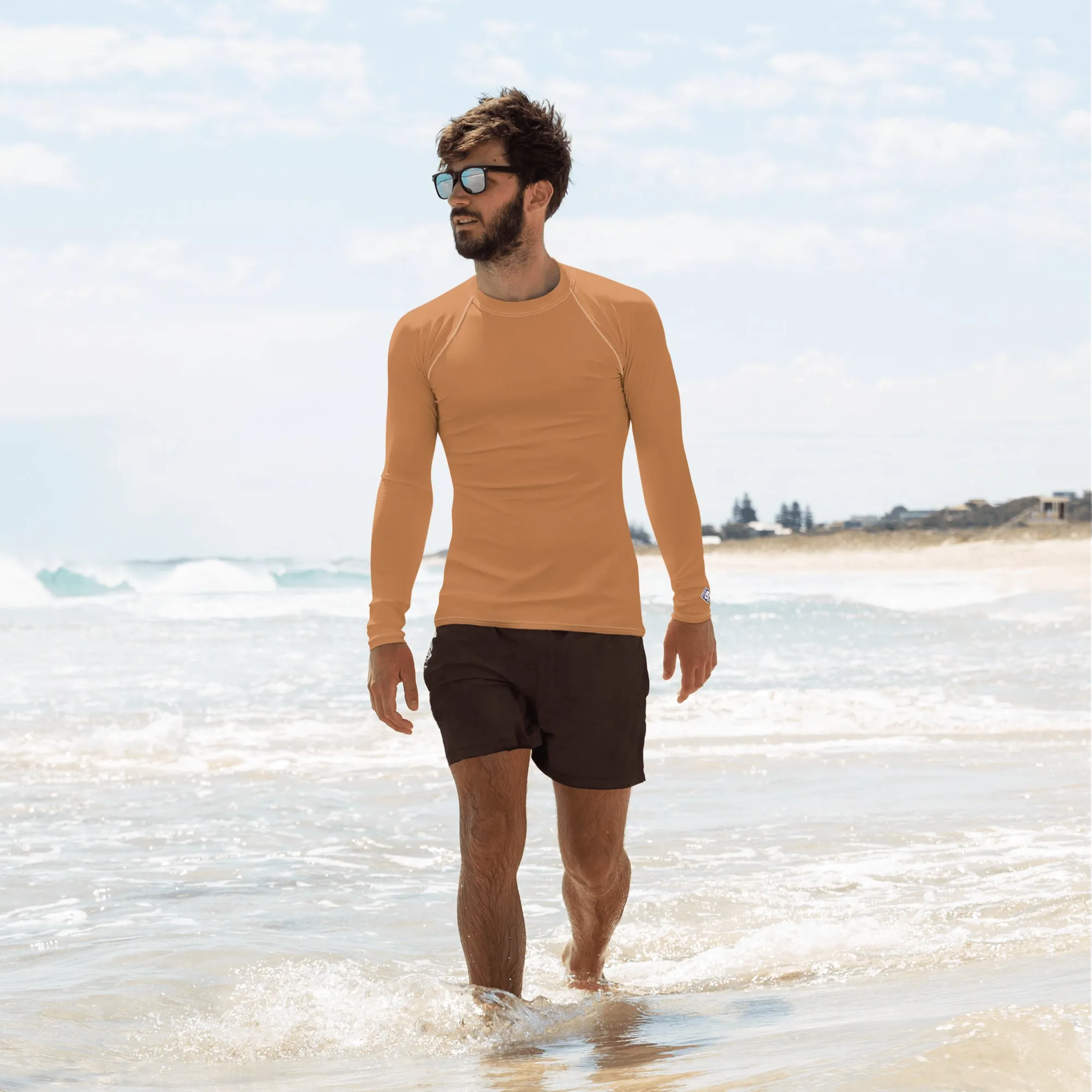 Understated Style: Solid Color Rash Guard for Men - Raw Sienna