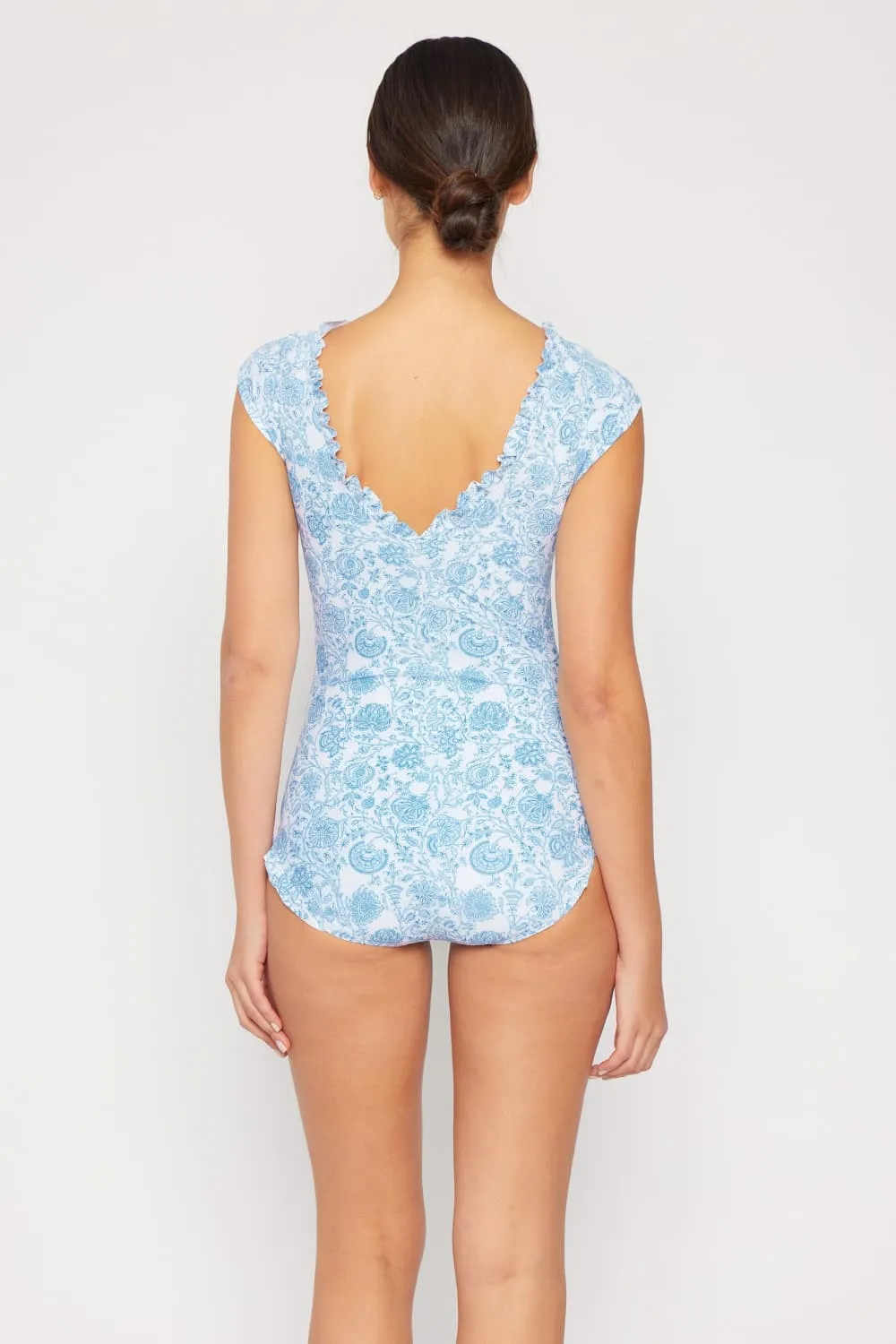 V-Neck One Piece Swimsuit In Thistle Blue