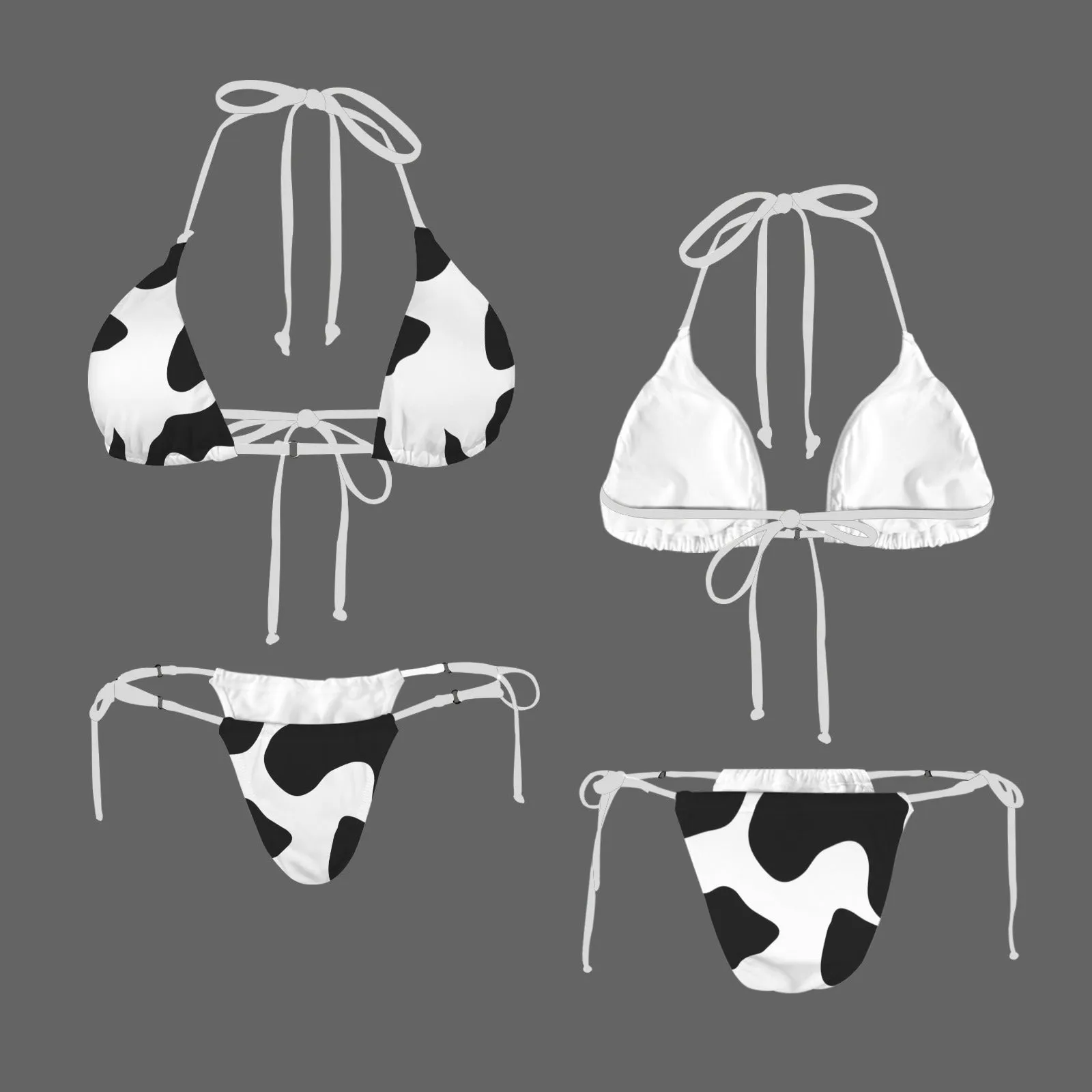 Vampire Art Glam Halter String Bikini Swimsuit Set - Cowgirl Cowhide Pattern