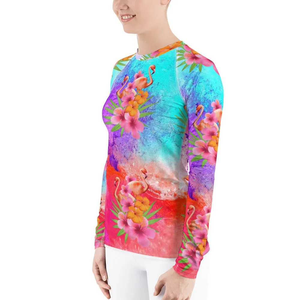 Watercolor Flamingos Women's Rash Guard