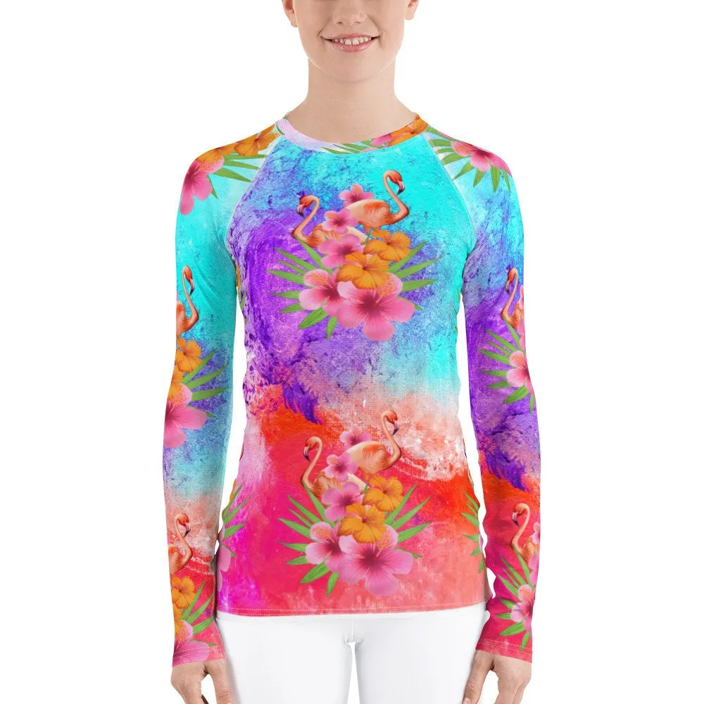 Watercolor Flamingos Women's Rash Guard