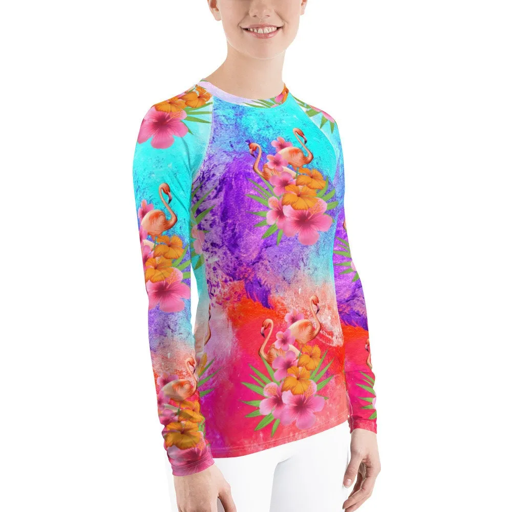 Watercolor Flamingos Women's Rash Guard