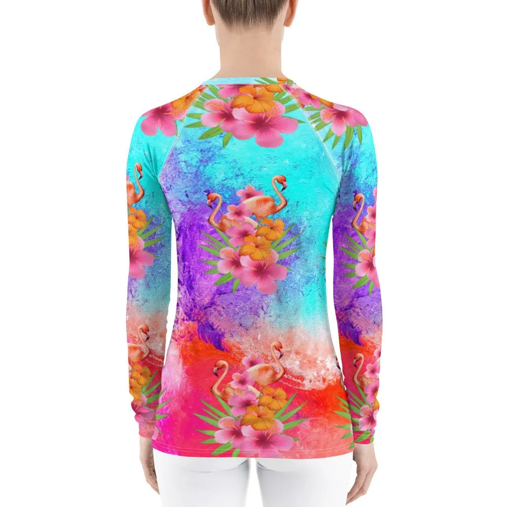 Watercolor Flamingos Women's Rash Guard