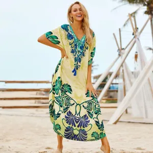 Women Kaftan Style Beach Dress Robe de Plage Swimwear Cover ups