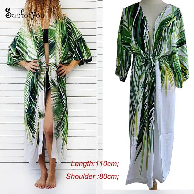 Women Kaftan Style Beach Dress Robe de Plage Swimwear Cover ups