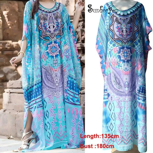 Women Kaftan Style Beach Dress Robe de Plage Swimwear Cover ups