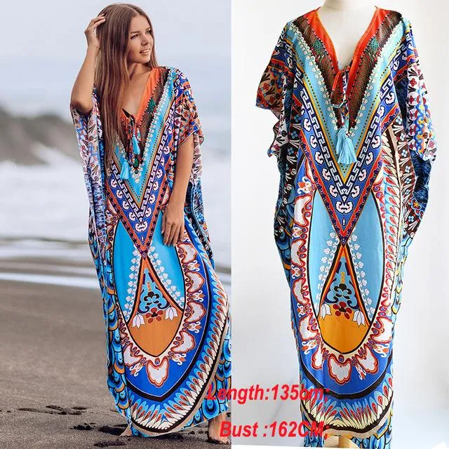 Women Kaftan Style Beach Dress Robe de Plage Swimwear Cover ups